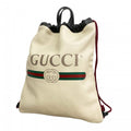 Gucci Backpack Drawstring Leather Ivory Gold
