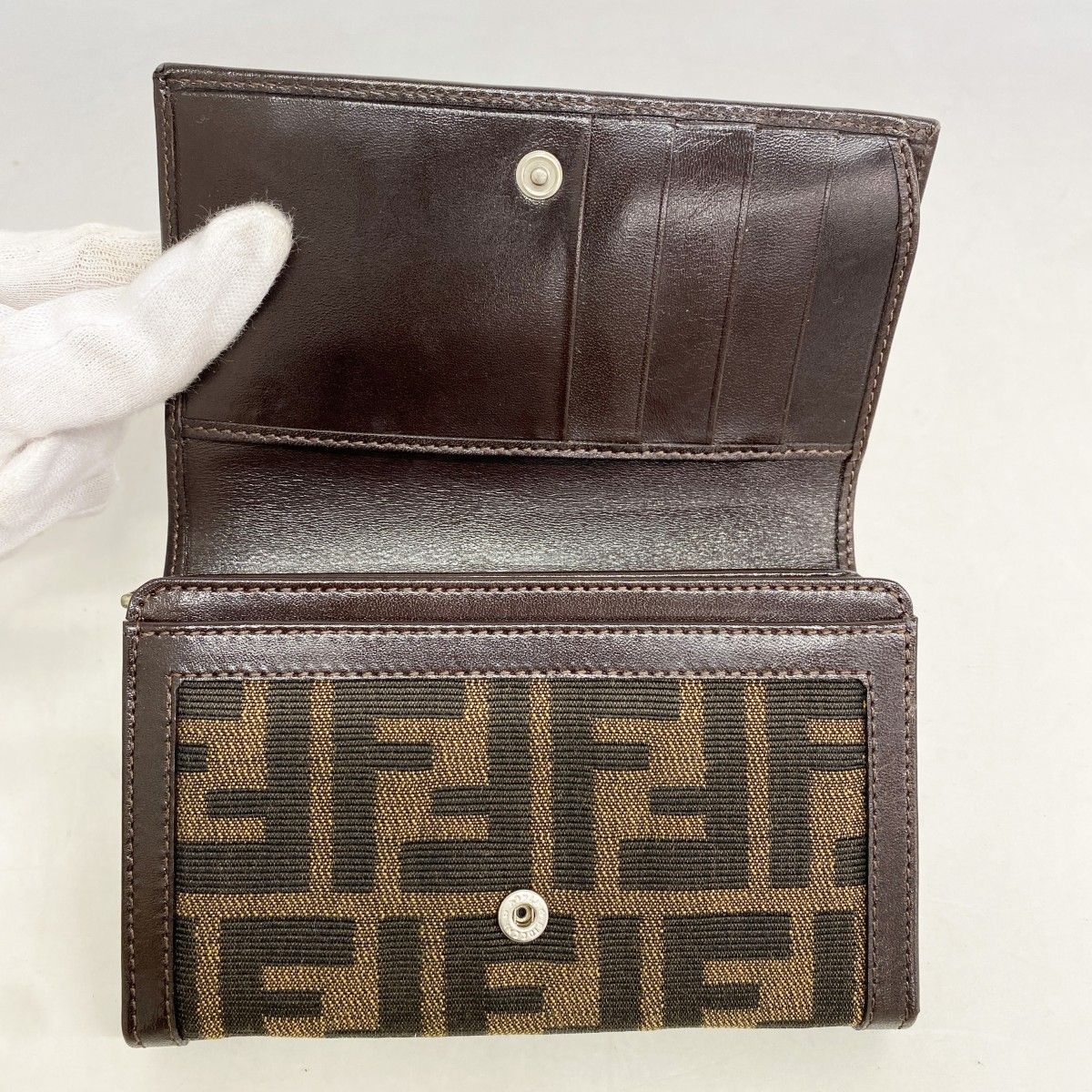 Fendi Wallet Zucca Nylon Canvas Brown Silver — view 3