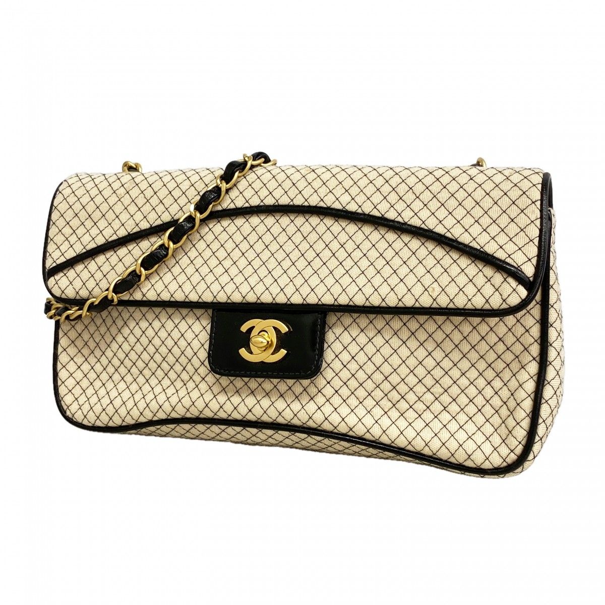 Chanel Shoulder Bag East Waist Cotton Jersey Black Ivory Gold