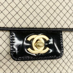 Chanel Shoulder Bag East Waist Cotton Jersey Black Ivory Gold — view 9