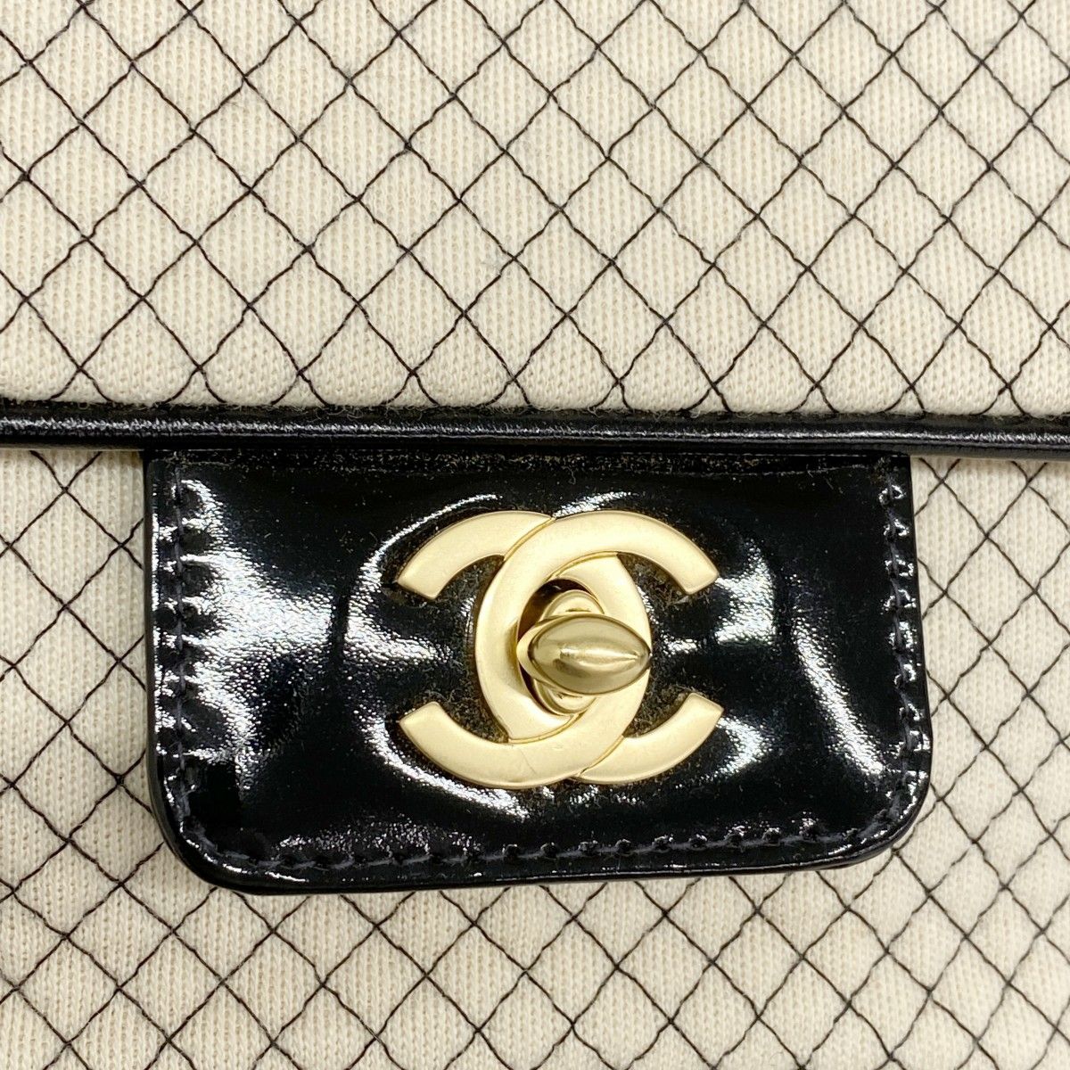 Chanel Shoulder Bag East Waist Cotton Jersey Black Ivory Gold — view 9