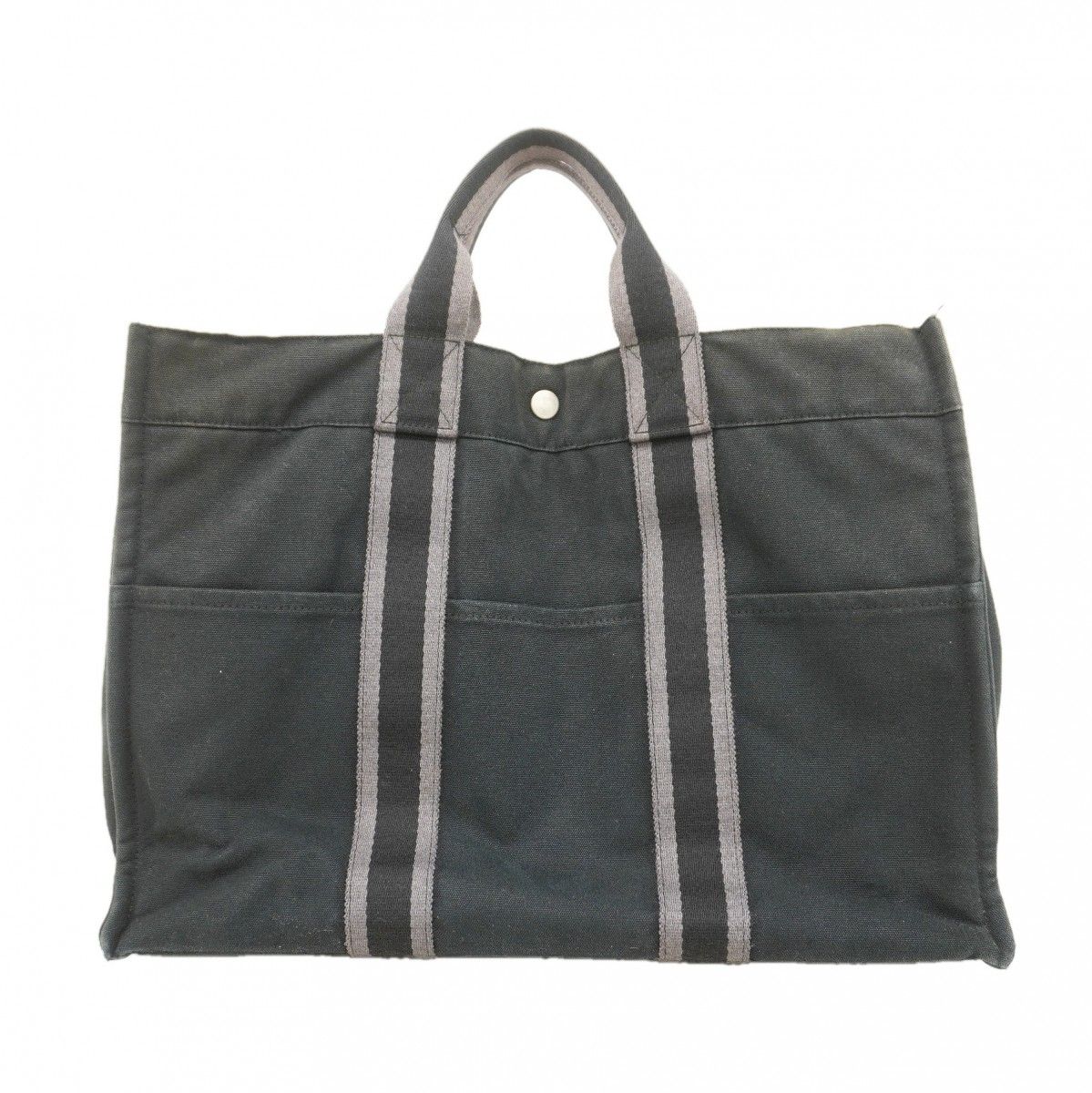 Hermes Tote Fourre Tout Canvas Black Silver