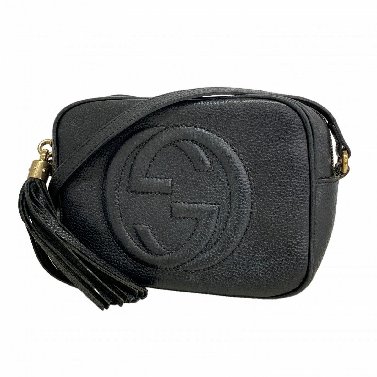 Gucci Shoulder Bag Soho Leather Black Champagne Gold