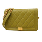 Chanel Shoulder Wallet Boy Caviar Leather Khaki Gold
