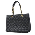Chanel Chain Tote Quilted Caviar Leather Black Gold