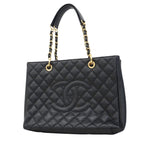 Chanel Chain Tote Quilted Caviar Leather Black Gold