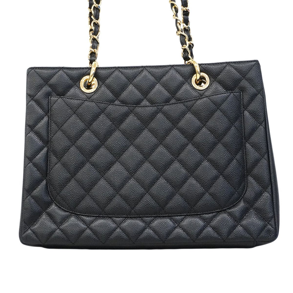 Chanel Chain Tote Quilted Caviar Leather Black Gold — view 8