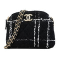 Chanel Shoulder Bag Quilted Tweed Black Champagne Gold