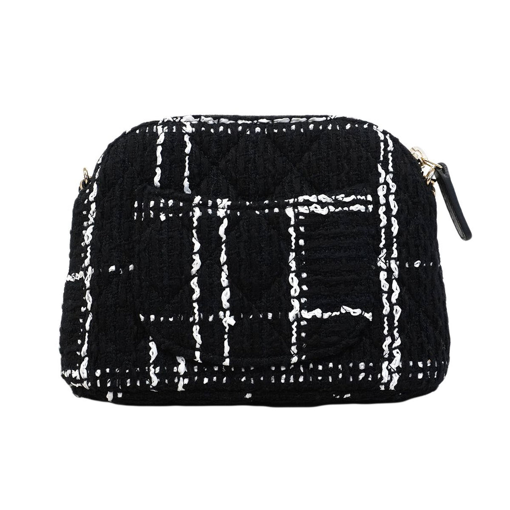 Chanel Shoulder Bag Quilted Tweed Black Champagne Gold — view 6