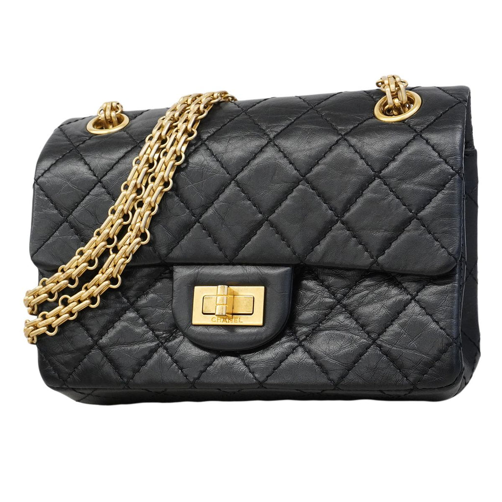 Chanel Shoulder Bag Quilted 2.55 Calfskin Black Gold