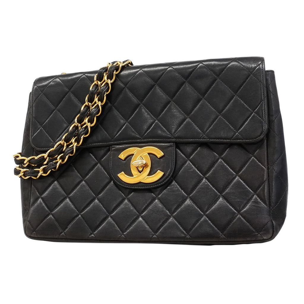 Chanel Shoulder Bag Deca Quilted Lambskin Black Gold