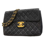 Chanel Shoulder Bag Deca Quilted Lambskin Black Gold