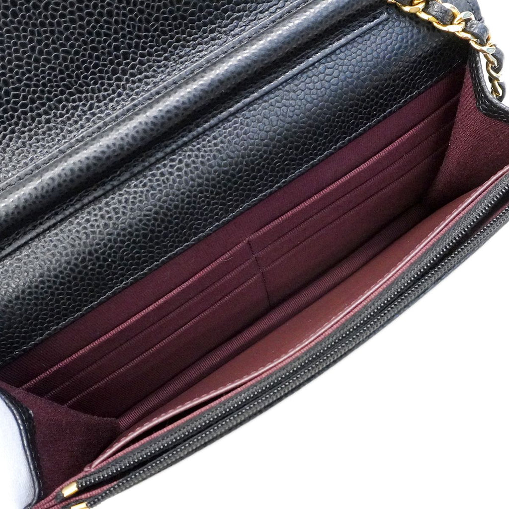 Chanel Shoulder Wallet Quilted Caviar Leather Black Gold — view 4
