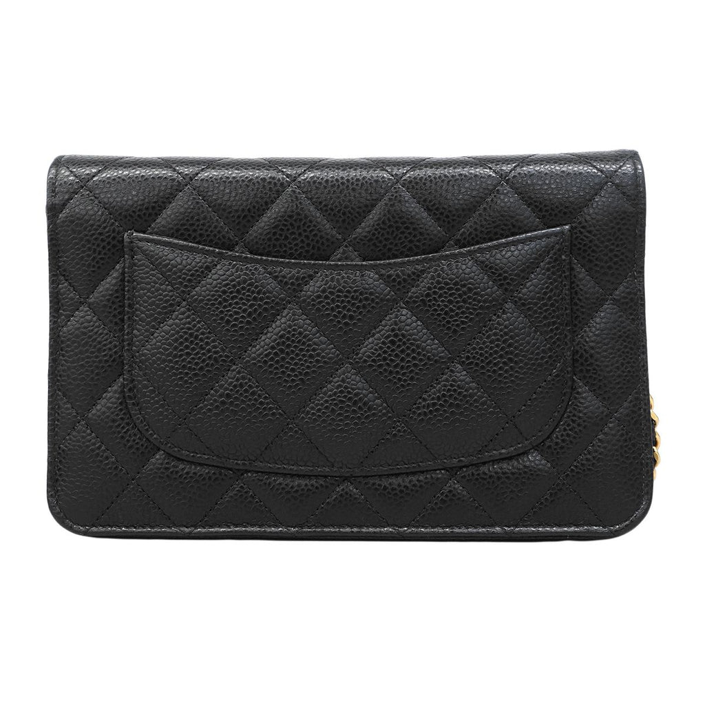 Chanel Shoulder Wallet Quilted Caviar Leather Black Gold — view 6
