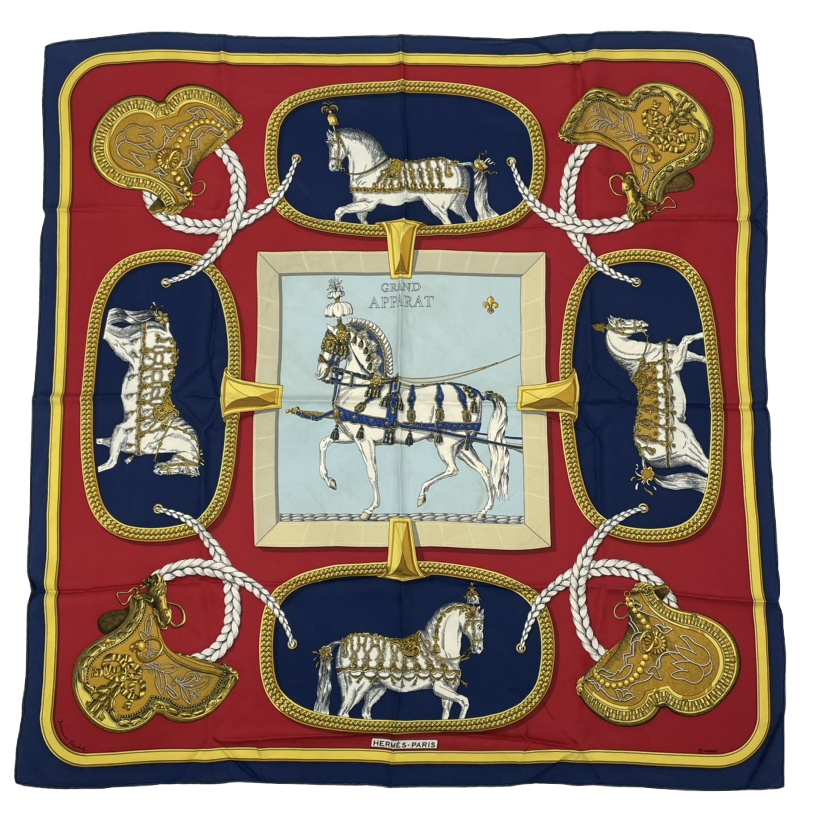 Hermes Carre 90 Grand Apparat Horse Multicolor Scarf Silk