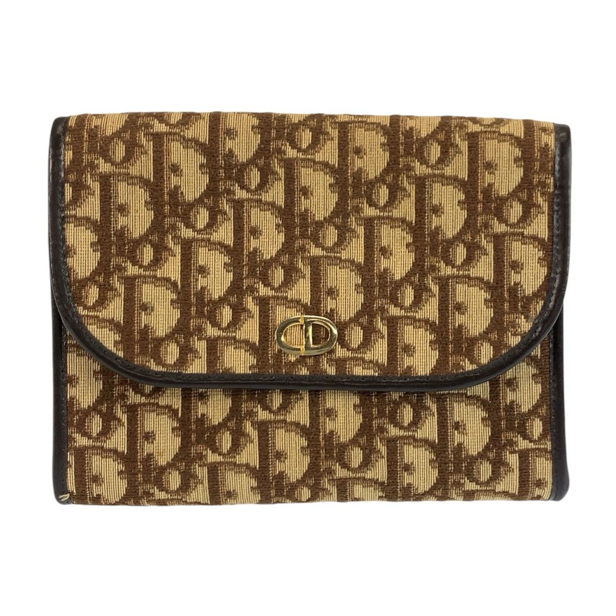 Dior Trotter Brown Beige Gold Clutch Pouch