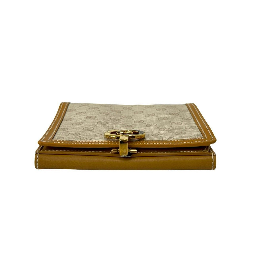 Gucci Vintage Micro GG Logo Leather Bifold Wallet Camel Ivory — view 3