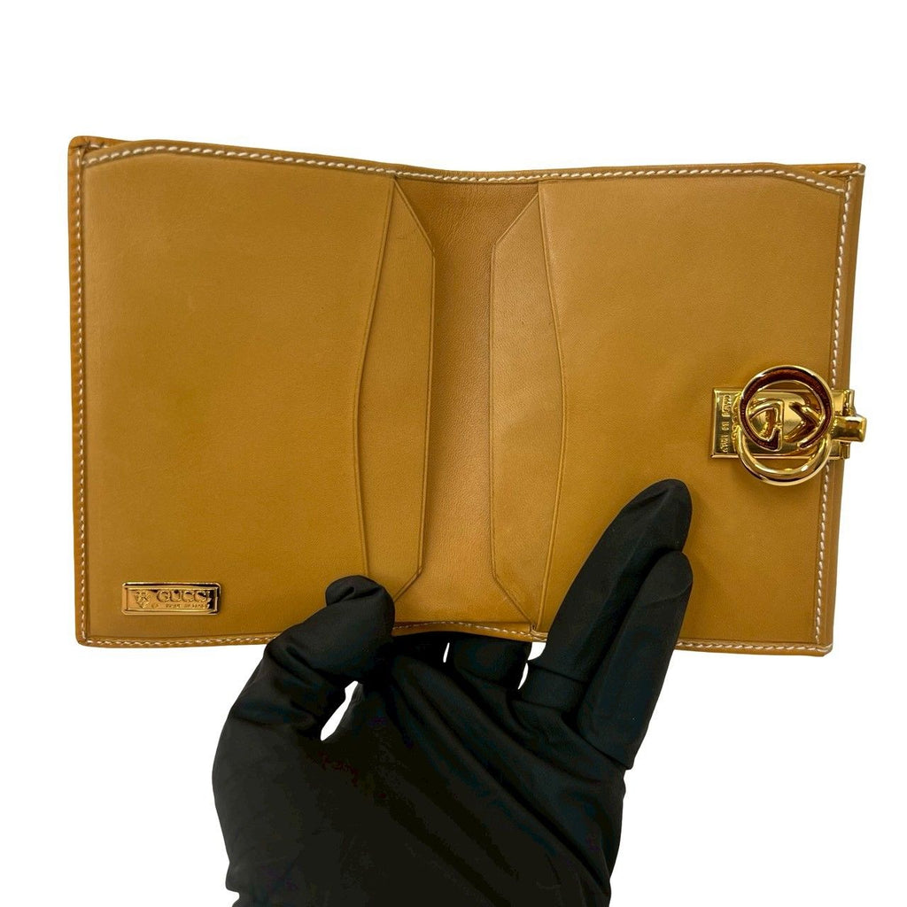 Gucci Vintage Micro GG Logo Leather Bifold Wallet Camel Ivory — view 7