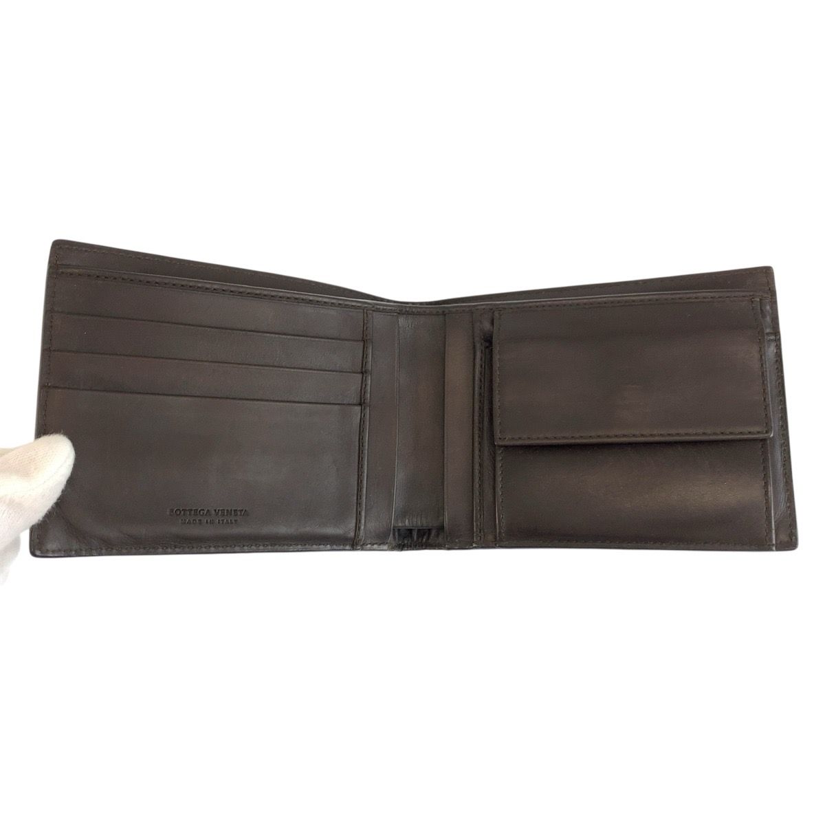 Bottega Veneta Intrecciato Brown Leather Fold Wallet Compact — view 4