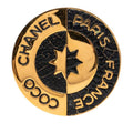Chanel Coco Round Brooch Gold Black Plated