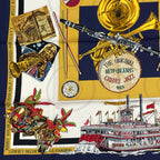 Hermes Scarf Carre 90 Silk the Original New Orleans Creole Jazz New Navy White — view 4