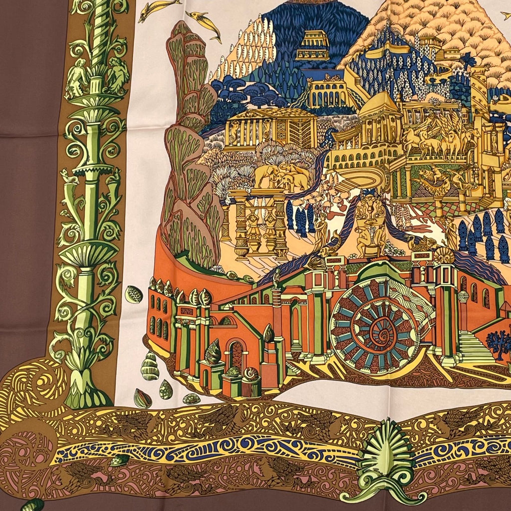 Hermes Carre 90 L Atlantide Atlantis Silk Scarf Brown — view 4