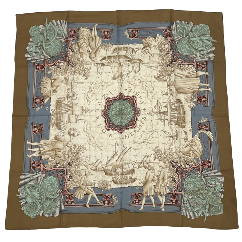 Hermes Carre 90 Azvlejos Noble Ship Scarf Silk Multicolor