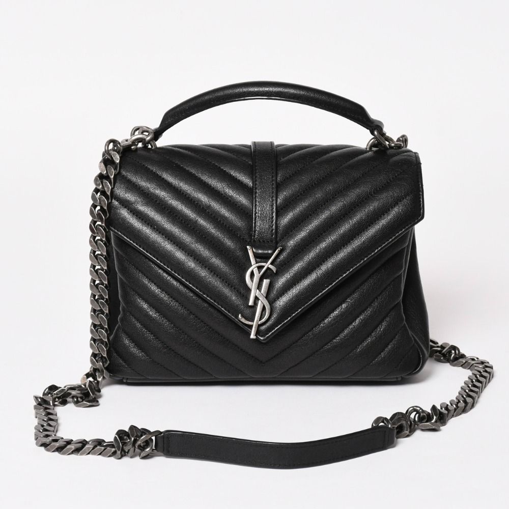 Saint Laurent Carre Shoulder Bag 2-Way Leather Black Silver