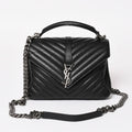 Saint Laurent Carre Shoulder Bag 2-Way Leather Black Silver