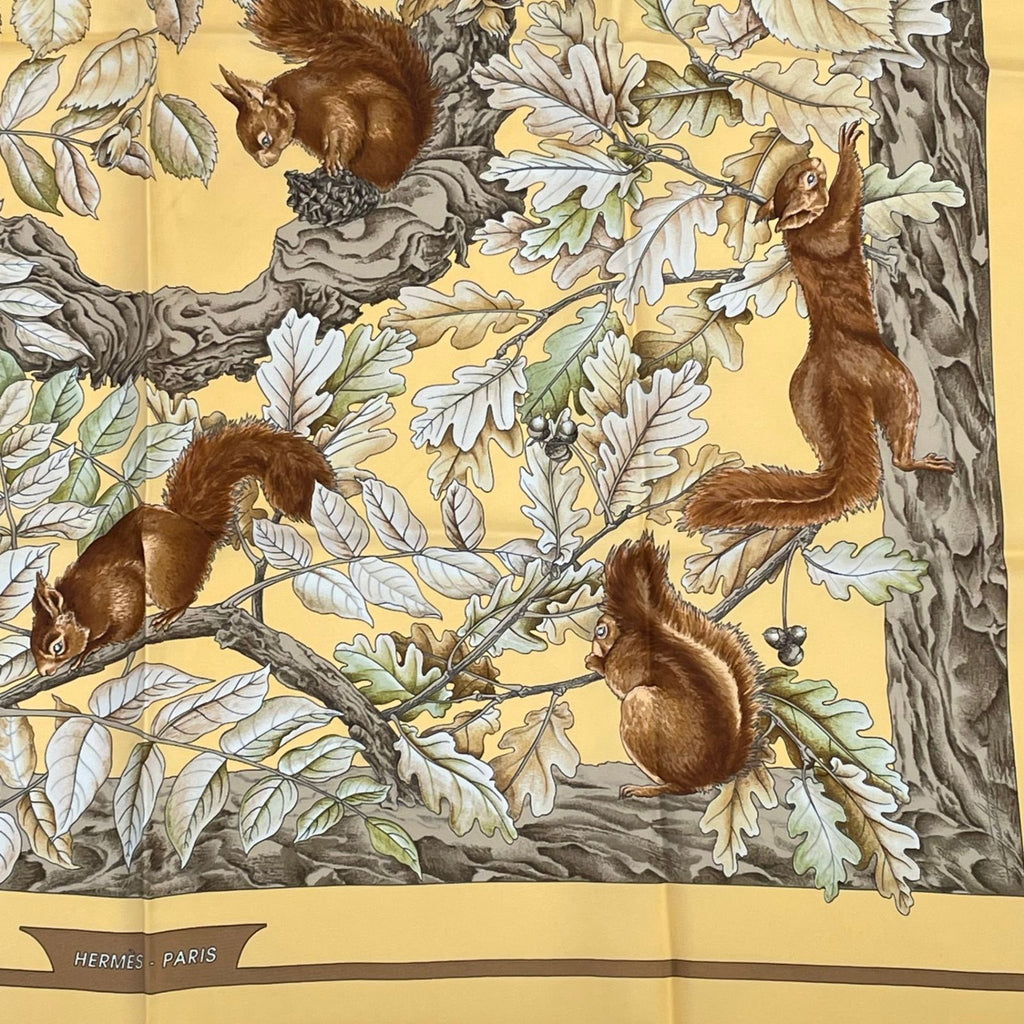Hermes Carre 90 Casse Noisette Nutcracker Squirrel Pattern Nut Scarf Silk Yellow — view 5