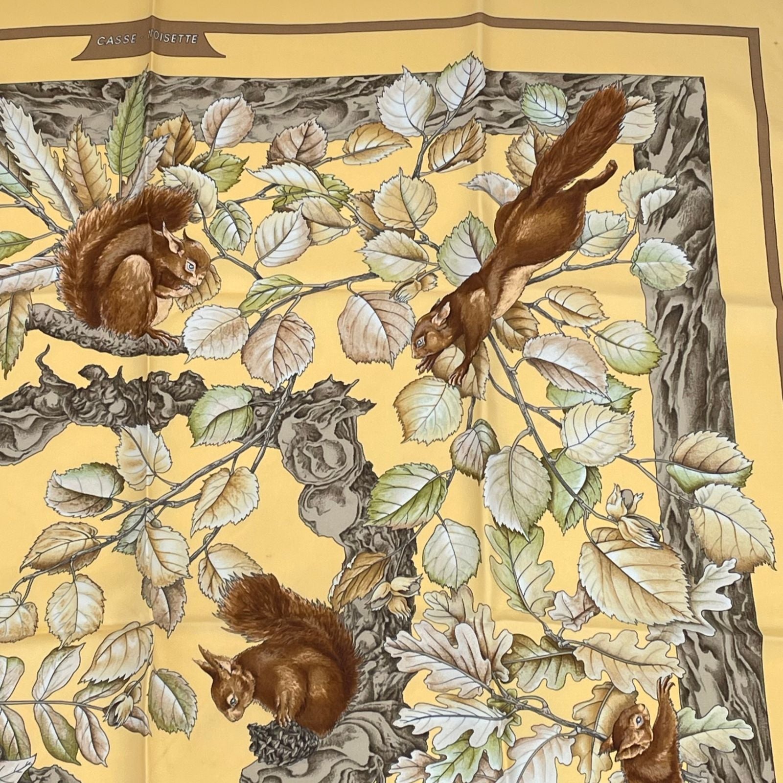 Hermes Carre 90 Casse Noisette Nutcracker Squirrel Pattern Nut Scarf Silk Yellow — view 3