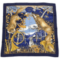 Hermes Carre 90 Chasse Au Bois Forest Hunting Blue Scarf Silk