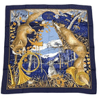 Hermes Carre 90 Chasse Au Bois Forest Hunting Blue Scarf Silk
