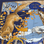Hermes Carre 90 Chasse Au Bois Forest Hunting Blue Scarf Silk