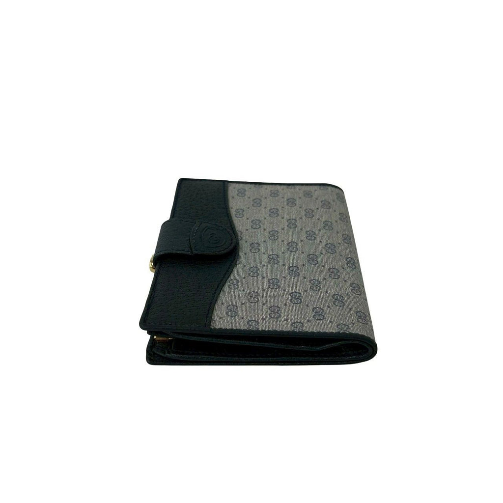 Gucci Vintage Micro GG Logo Leather Kiss Lock Bifold Wallet Navy — view 4