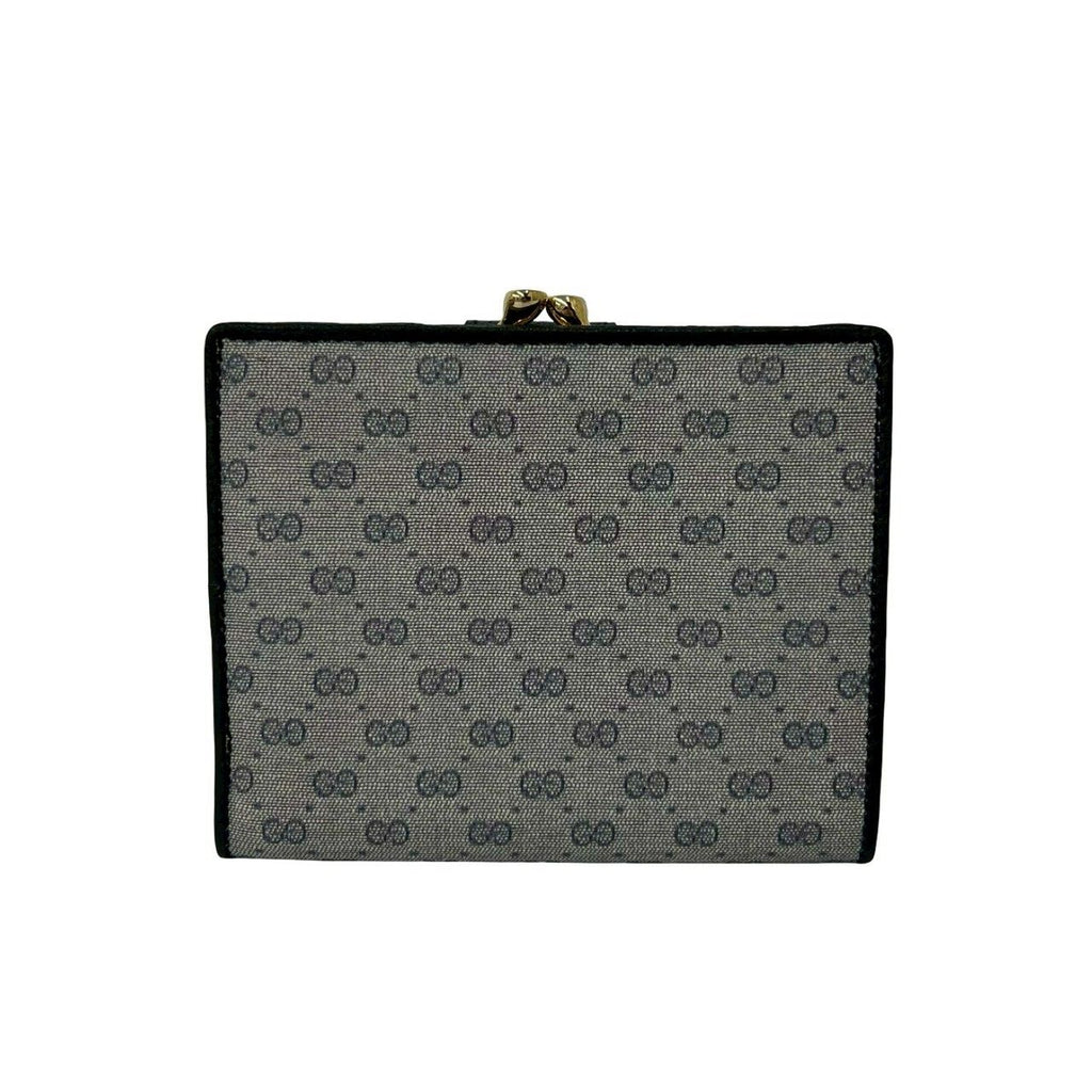 Gucci Vintage Micro GG Logo Leather Kiss Lock Bifold Wallet Navy — view 2