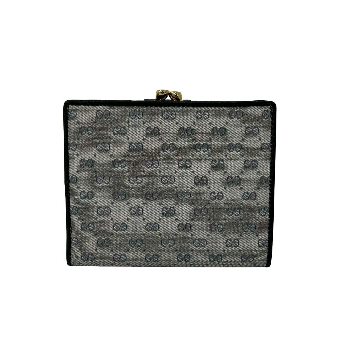 Gucci Vintage Micro GG Logo Leather Kiss Lock Bifold Wallet Navy — view 2