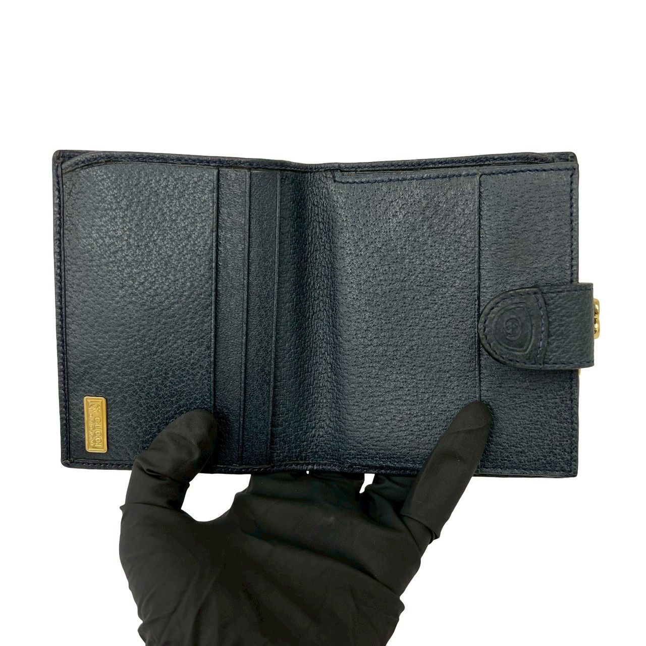 Gucci Vintage Micro GG Logo Leather Kiss Lock Bifold Wallet Navy — view 7