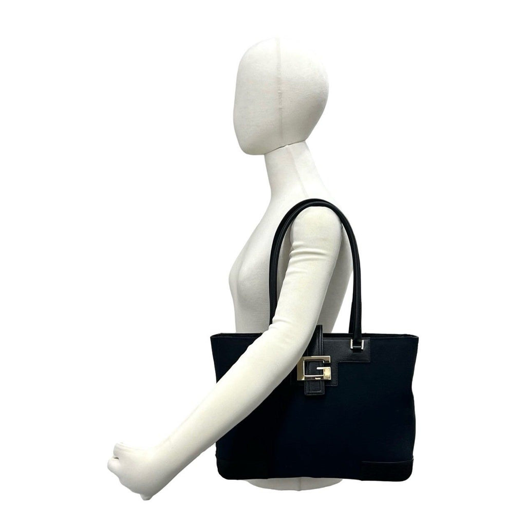 Gucci Logo Canvas Leather Tote Shoulder Bag Black — view 2