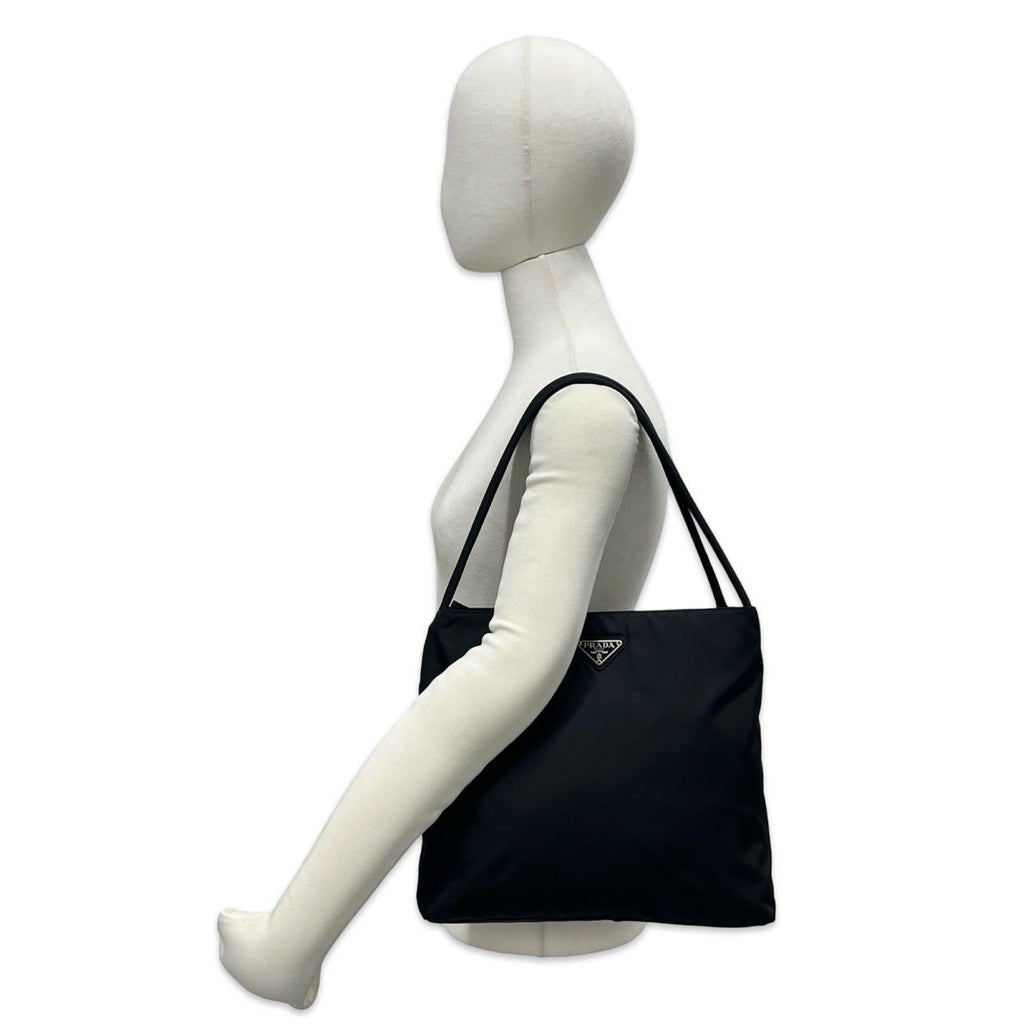 Prada Triangle Logo Tessuto Nylon Tote Shoulder Bag Black — view 2