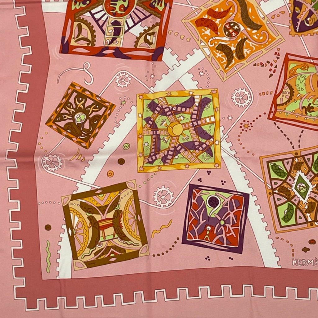 Hermes Scarf Carre 90 la Mecanique Des Idees Structure Of Ideas Pink