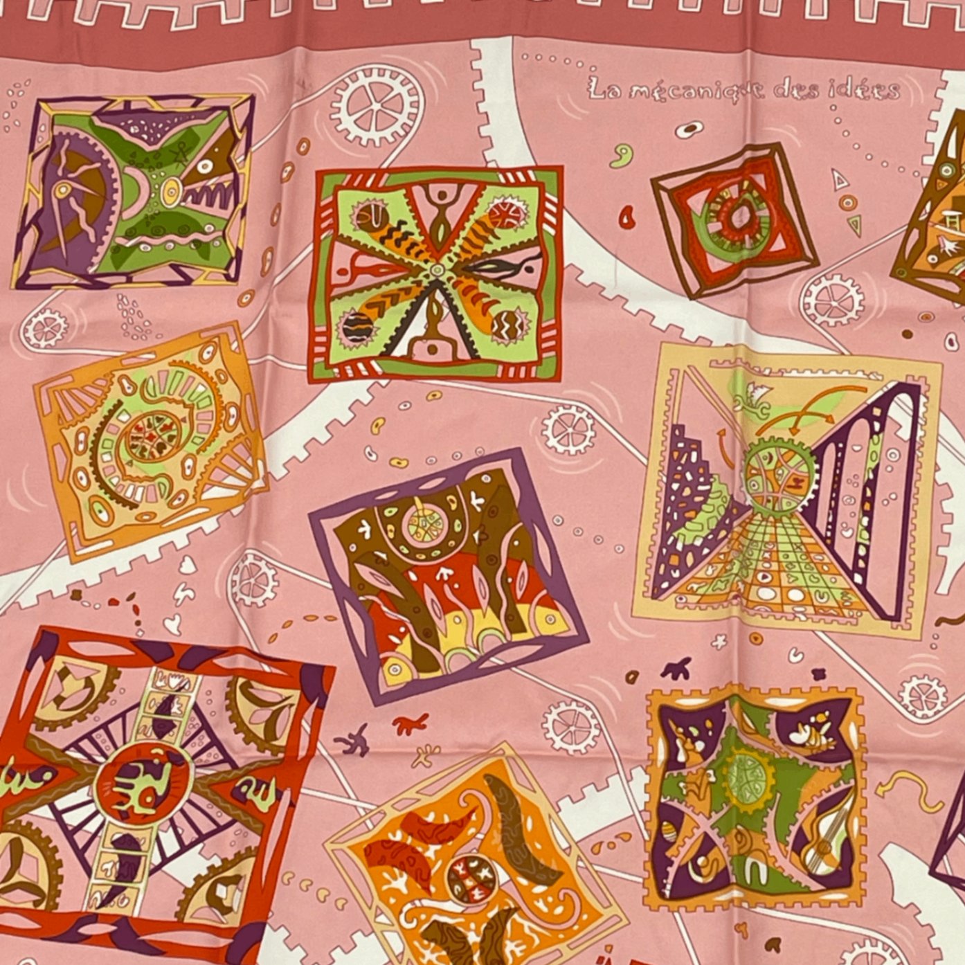Hermes Scarf Carre 90 la Mecanique Des Idees Structure Of Ideas Pink