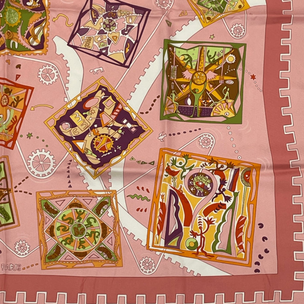 Hermes Scarf Carre 90 la Mecanique Des Idees Structure Of Ideas Pink