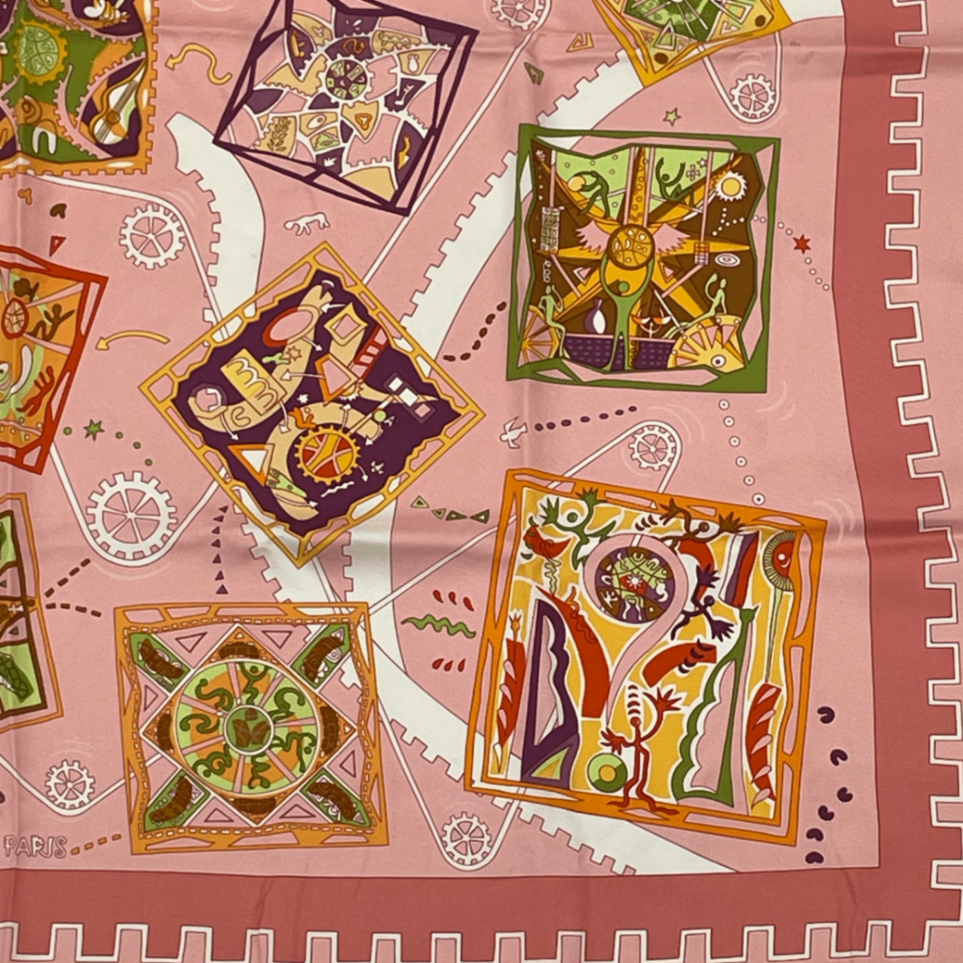 Hermes Scarf Carre 90 la Mecanique Des Idees Structure of Ideas Pink — view 3