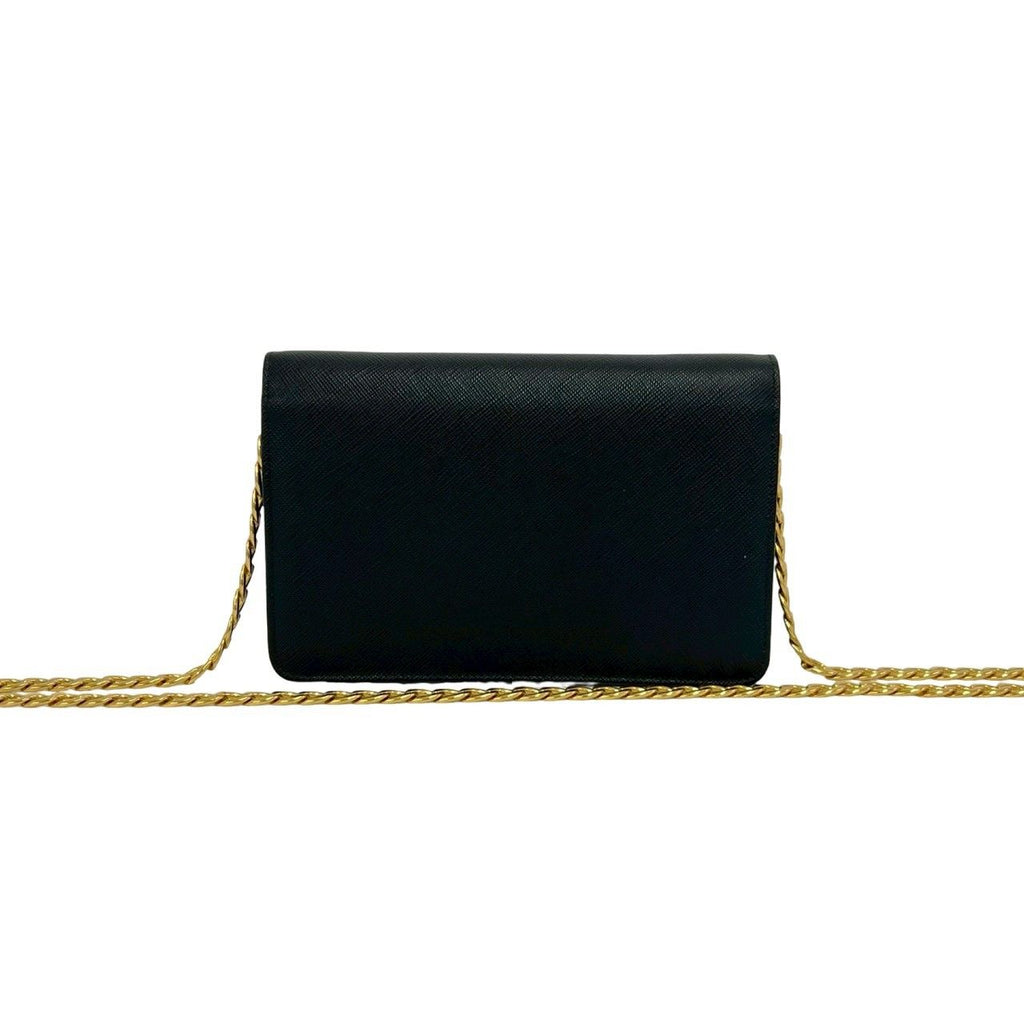 Prada Logo Saffiano Leather Chain Mini Shoulder Bag Pochette Black — view 3
