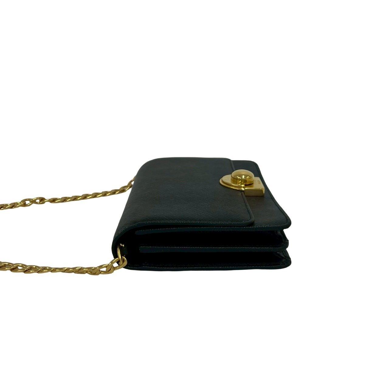 Prada Logo Saffiano Leather Chain Mini Shoulder Bag Pochette Black — view 5