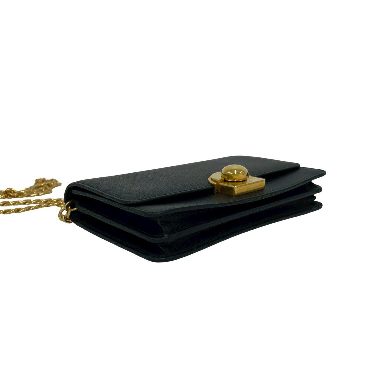 Prada Logo Saffiano Leather Chain Mini Shoulder Bag Pochette Black — view 7