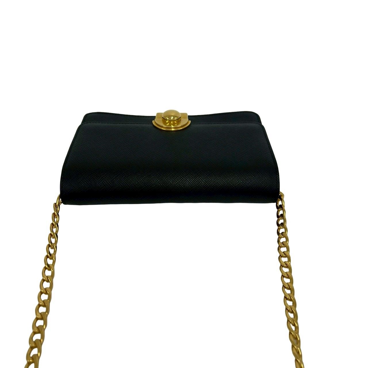 Prada Logo Saffiano Leather Chain Mini Shoulder Bag Pochette Black — view 4