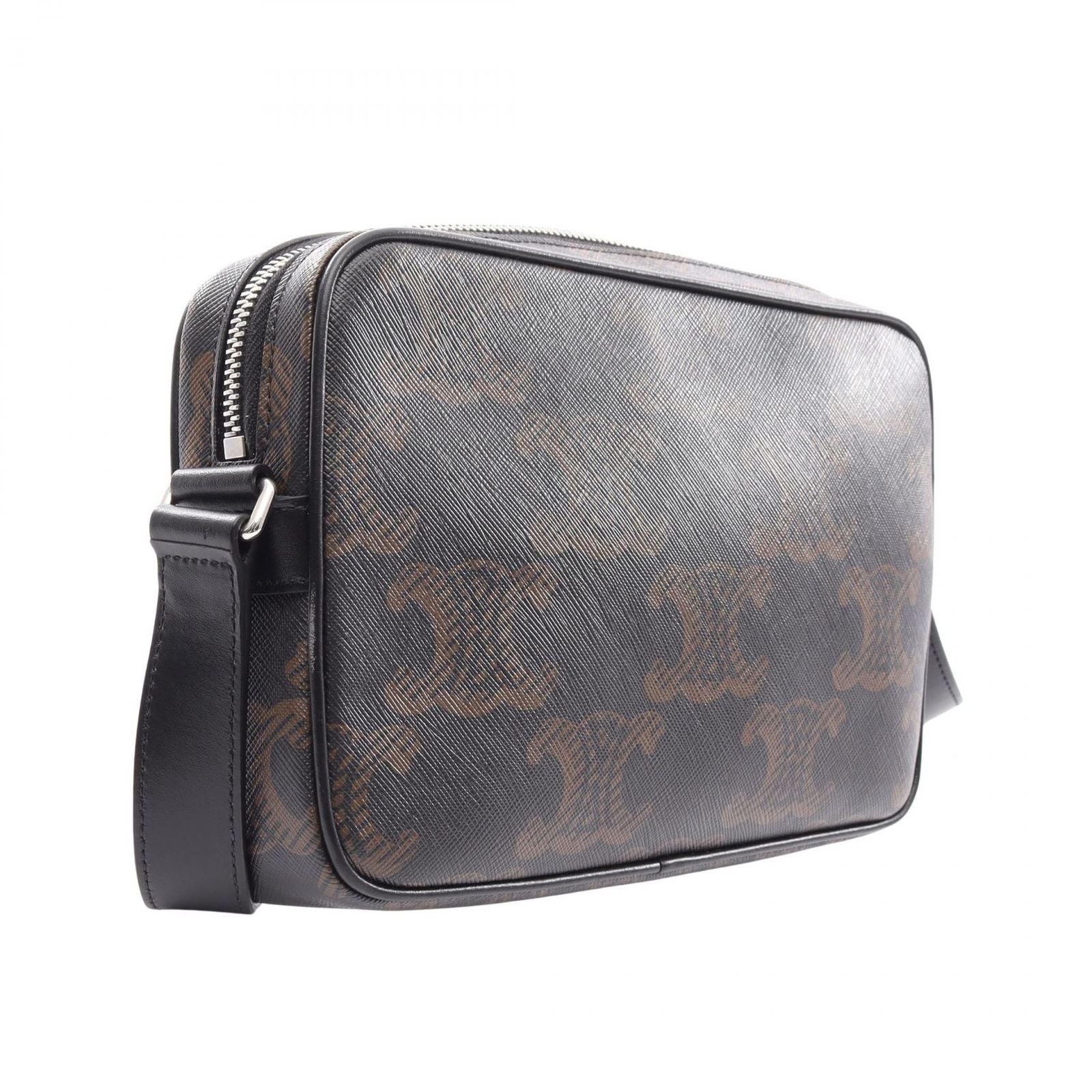 Celine Shoulder Bag Triomphe Black Canvas Leather — view 2