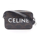 Celine Shoulder Bag Triomphe Black Canvas Leather